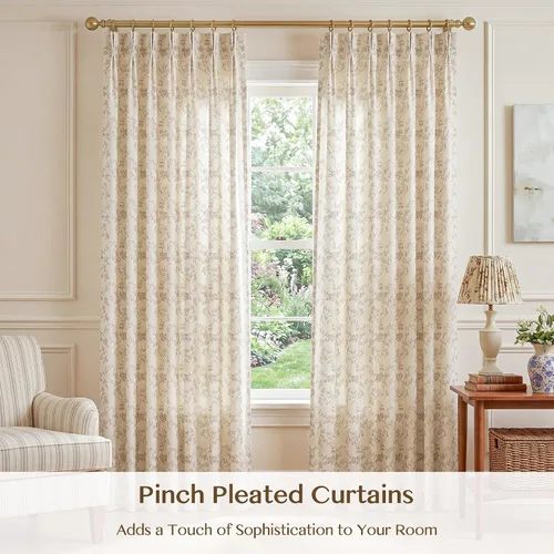 Miniatura 5 de Cortinas plisadas semitraslúcidas filtrantes de luz, de mezcla de lino de lujo, para sala de estar, dormitorio, comedor, casa rural estampada, juego