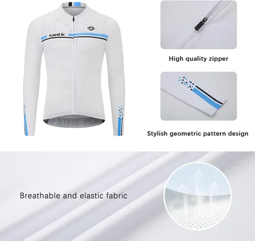 Miniatura 4 de Santic - Camiseta de ciclismo para hombre, manga larga, reflejante, cremallera completa, con bolsillos