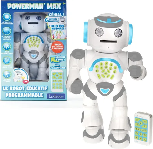 Miniatura 12 de LEXiBOOK Powerman - Robot de juguete con control remoto que camina y habla, baila, canta, lee historias, quiz de matemáticas, dispara discos e imita