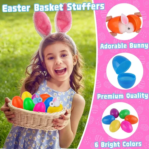 Miniatura 4 de Paquete de 24 rellenos de huevos de Pascua con conejito de Pascua de peluche con juguetes en el interior, mini animales de peluche de Pascua, huevos