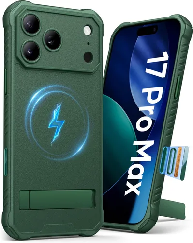 Miniatura 21 de Funda para iPhone 17 Pro, compatible con MagSafe, soporte integrado y botón de captura de control de cámara, protección de grado militar, funda Negro