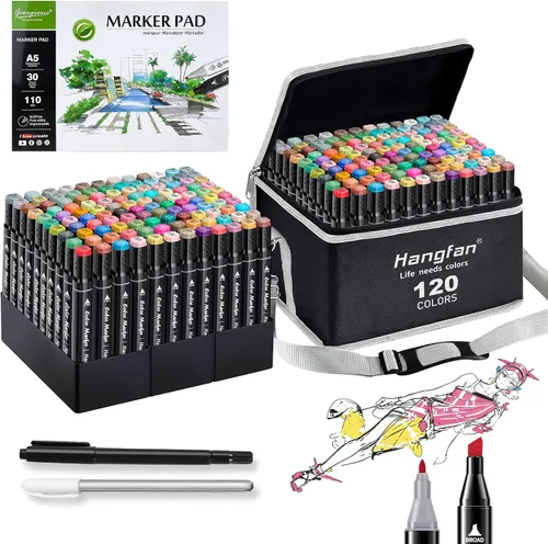 Marcadores de tinta a base de alcohol, juego de 120 colores, puntas duales gruesas y finas, marcadores permanentes para profesionales, estudiantes,