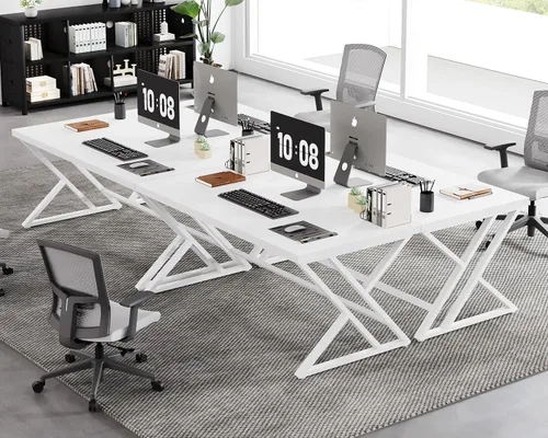 Miniatura 9 de LVB Escritorio Moderno Blanco para Computadora, Escritorio Industrial Largo para Oficina en Casa para Estudiante, Escritorio Grande de Metal y Roble