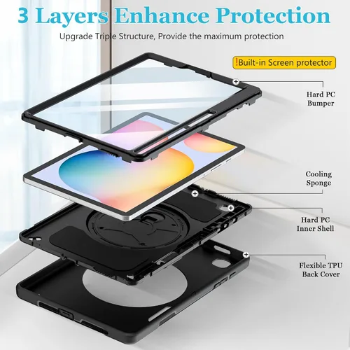 Miniatura 5 de Funda para Galaxy Tab S6 Lite de 10.4 pulgadas 2024/2022/2020: funda de TPU de grado militar a prueba de golpes con protector de pantalla - soporte