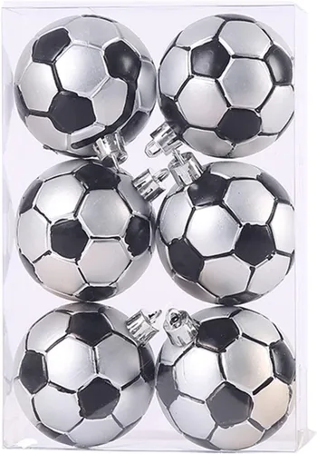 Miniatura 10 de Ochine 6 bolas de Navidad de fútbol con temática de pelota de Navidad, bolas decorativas colgantes de fútbol de Navidad, adornos de árbol de Navidad