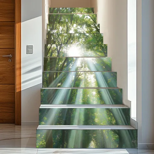 Miniatura 14 de PLIGREAT 15 tiras de calcomanías de Navidad para escaleras, despegar y pegar pájaros, árbol de Navidad, calcomanías para escalones de 7.1 x 39