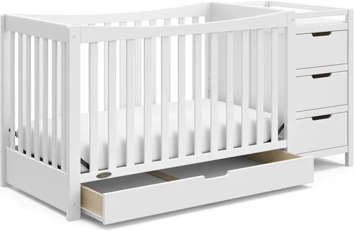 Graco Remi - Cuna convertible 4 en 1 y cambiador (blanco) – Certificado GREENGUARD Gold, se adapta a colchón de cuna estándar, se convierte en cama