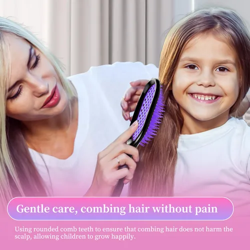 Miniatura 6 de Cepillo desenredante, paquete de 2 cepillos desenredantes, desenredante suave y eficaz en tipos de cabello frágil húmedo o seco, ultraligero, Rosa
