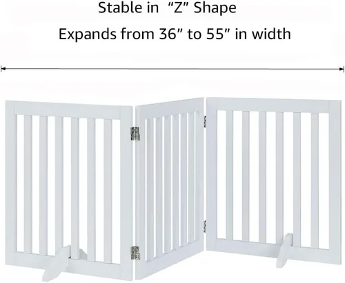 Miniatura 6 de unipaws Puerta para mascotas de pie libre de 24 pulgadas de alto para perros y gatos, puertas de madera para puerta, escaleras, valla plegable