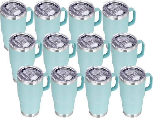 Miniatura 33 de VEGOND - Vaso de viaje de 20 oz con asa, tapa con cierre y popote, de acero inoxidable, aislante, taza de café, a prueba de derrames, de doble Verde