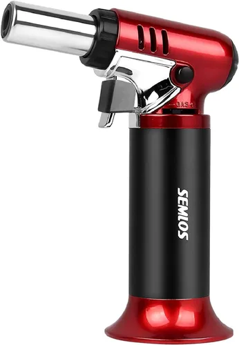 Miniatura 4 de Semlos Antorcha de butano con indicador de combustible, encendedor de cocina recargable con bloqueo de seguridad y llama ajustable para bricolaje