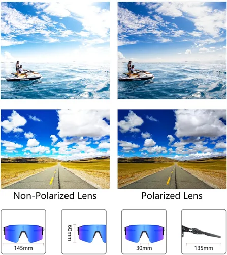 Miniatura 4 de OULAIQI Gafas de sol de ciclismo, polarizadas, para hombres y mujeres, con 1 lente o 3 lentes intercambiables, gafas de béisbol Lente negra y azul-3