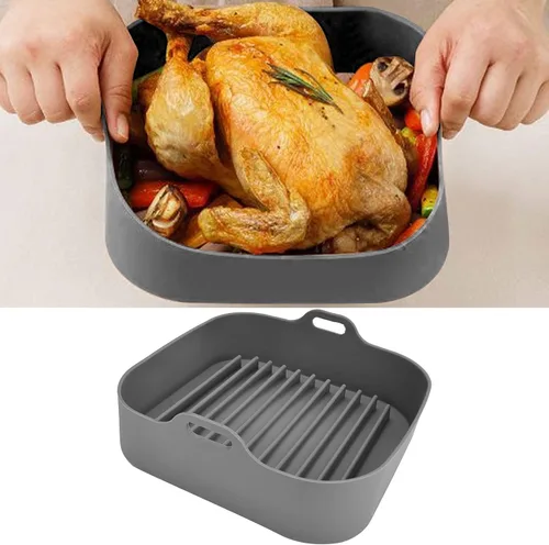 Miniatura 3 de Zerodis Olla de silicona para freidora de aire, cesta cuadrada de silicona para freidora de aire, accesorios de repuesto para revestimientos