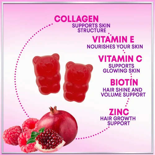 Miniatura 5 de Gomitas de péptidos de colágeno – 2500 mcg de D-biotina por porción – Proteína hidrolizada tipo I y III Suplemento de colágeno múltiple con vitamina