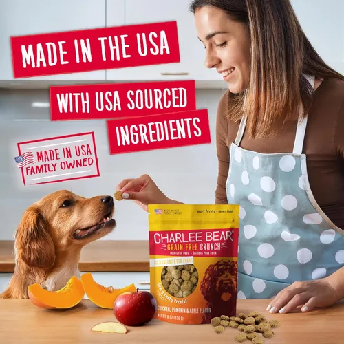 Miniatura 4 de Charlee Bear Crunch - Golosinas para perros sin granos, pollo, calabaza y manzana, bolsa resellable de 8 onzas, golosinas de entrenamiento bajas