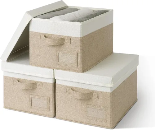 Miniatura 25 de GRANNY SAYS Cajas de tela con tapas, contenedores de almacenamiento con asas, contenedores de estante para organizar, cajas de almacenamiento extra