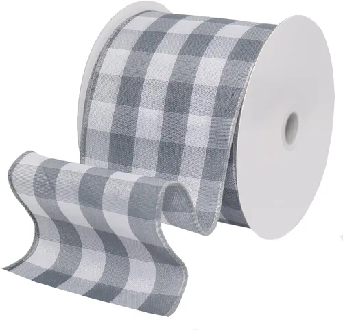 Miniatura 11 de Morex Ribbon 7398.60/50-613 Cambridge - Cinta con cable de 2.5 pulgadas x 50 yardas, color blanco y negro, cinta a cuadros para envolver regalos