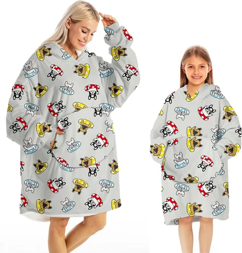 Miniatura 7 de Manta con capucha para adultos y niños, impresión original de franela de invierno, sudadera de gran tamaño, acogedora y cálida con capucha