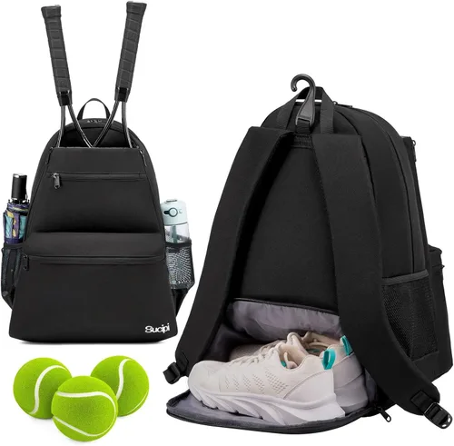 Miniatura 8 de Sucipi Bolsa de Tenis Profesional Mochila de Tenis para Hombres y Mujeres Bolsas de Raqueta con Capacidad para 2 Raquetas con Compartimento