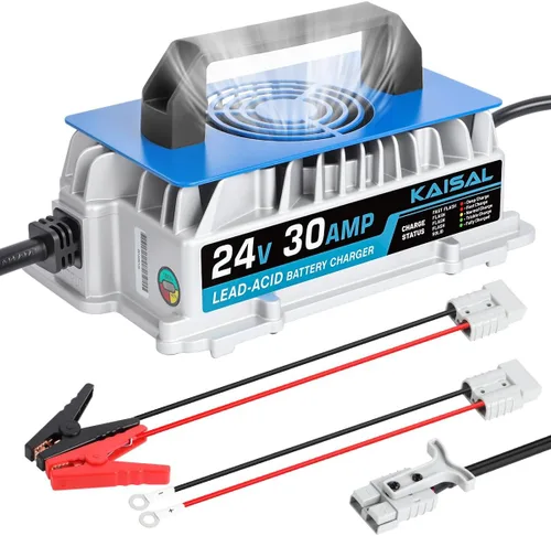 Cargador de batería de 24 V 30 A, cargador de batería inteligente de 24 voltios de 1250 W, 3 formas de conexión, cargador impermeable IP67 para