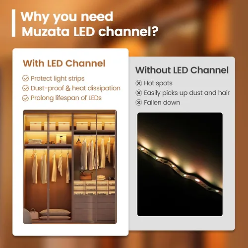 Miniatura 3 de Muzata Paquete de 10 canales LED de aluminio en forma de U de 6.6 pies/6.6 ft de canal difusor de tira LED plateado con cubierta blanca lechosa
