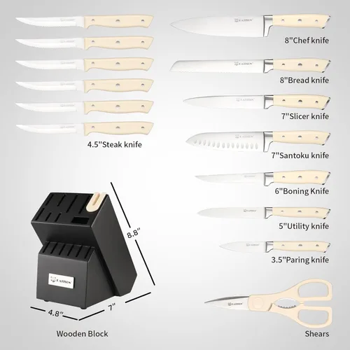 Miniatura 2 de Juego de 16 piezas de cuchillos de acero inoxidable alemán con bloque, mango ergonómico ABS, cuchillos de chef, afilador y tijeras para picar
