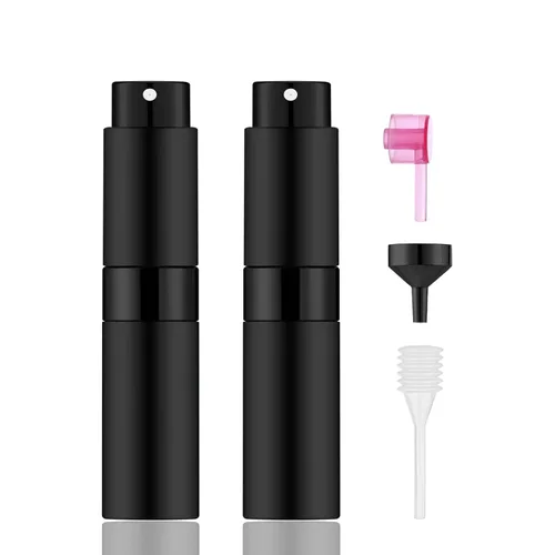 2 botellas de atomizador de perfume portátiles de 0.3 fl oz, botella de spray vacía recargable con 3 tipos de herramientas de recarga, botellas de