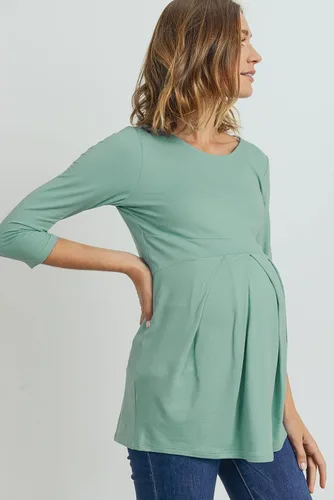 Miniatura 68 de LaClef - Blusa de maternidad para mujer, cuello redondo, manga 3/4, plisada al frente, estilo peplum