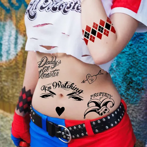 Miniatura 6 de COKTAK 6 hojas de tatuajes temporales HQ para mujeres, niños y hombres, kit de maquillaje de Halloween, cosplay, tatuajes falsos de rostro, Joker-B