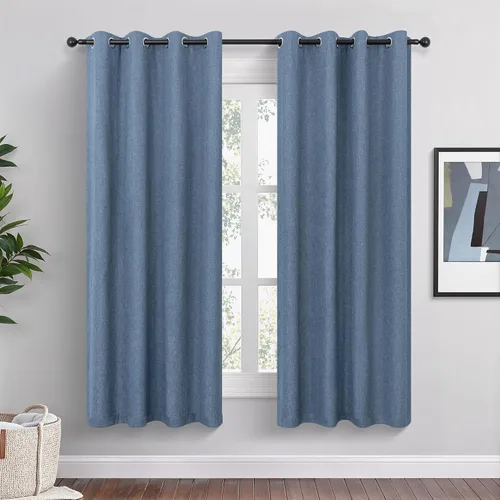 Miniatura 14 de Cortinas opacas cortas de lino pequeñas de 54 pulgadas de largo, juego de 2 paneles para dormitorio, sala de estar, con ojales, 100% opacas de lino
