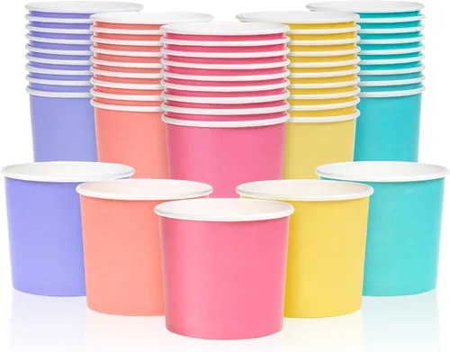 MATICAN Vasos de papel para helado, paquete de 50 cuencos desechables de postre de 11 onzas para bebidas calientes y frías, 11 onzas, 5 colores