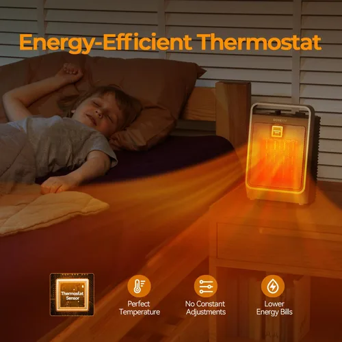 Miniatura 5 de ROSEKM Calentadores de espacio para uso en interiores, calentador eléctrico portátil de 1500 W con termostato, calentador de cerámica para Plata
