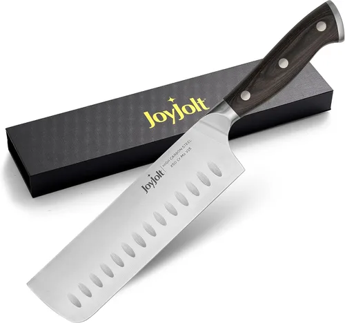 JoyJolt Cuchillo Nakiri de 7 pulgadas. Cuchillo de cocina de acero alemán de alto carbono x50 – Cuchillo japonés magnético en caja de regalo.