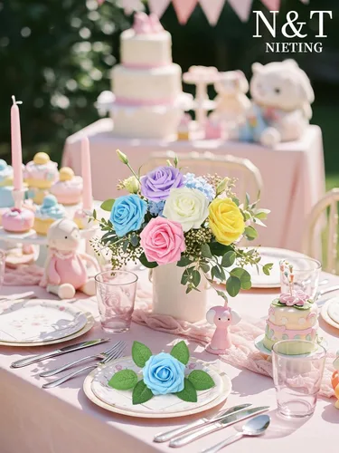 Miniatura 2 de N&T NIETING Flores artificiales de Pascua, rosas artificiales perfectas para ramos de boda, ramos de novia, centros de mesa, fiesta de despedida