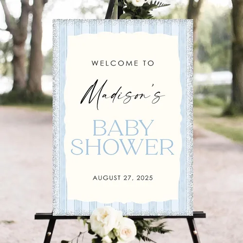 Miniatura 7 de Letrero de bienvenida personalizado para baby shower, lazo azul, niño, cinta de acuarela, minimalista, PVC, 18 x 12 pulgadas, tamaño completo