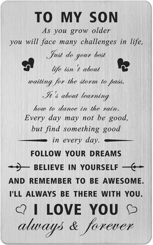 CPLJW Tarjeta del Día del Padre, regalos para hijo de mamá papá - Just Do Your Best - To My Son Birthday Grabado Billetera Tarjeta Ideas de regalos