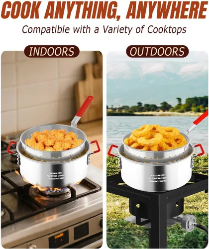 Miniatura 5 de Freidora de pescado de propano de 10 cuartos de galón con tapa, quemador de propano de 55,000 BTU, olla para exteriores con cestas, tapa, termómetro