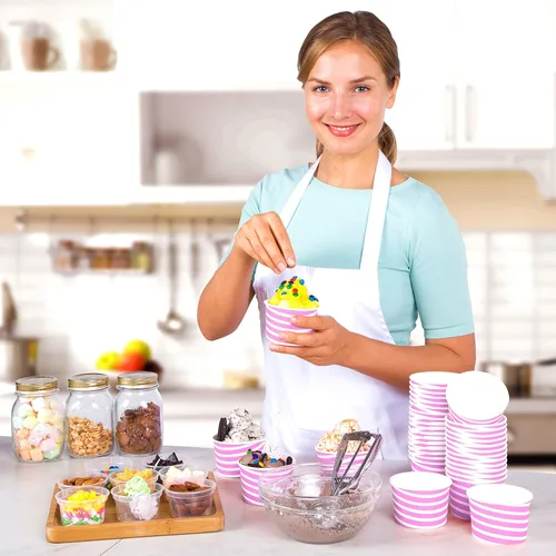 Miniatura 9 de Barra de helado extra duradera con diseño de rayas rosadas, 8 onzas. Tazas/tazón de helado - Tazas perfectas para cumpleaños de niños y fiestas