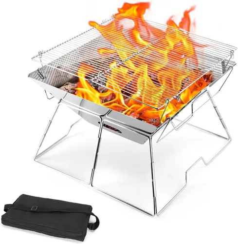 Miniatura 10 de Odoland Parrilla plegable para fogata, parrilla de acero inoxidable 304, parrilla de camping portátil con patas para pícnics, mochileros, al aire