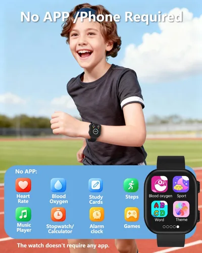 MorePro Reloj inteligente para niños, no requiere aplicación, no requiere teléfono, reloj de seguimiento de actividad física para niños con Negro