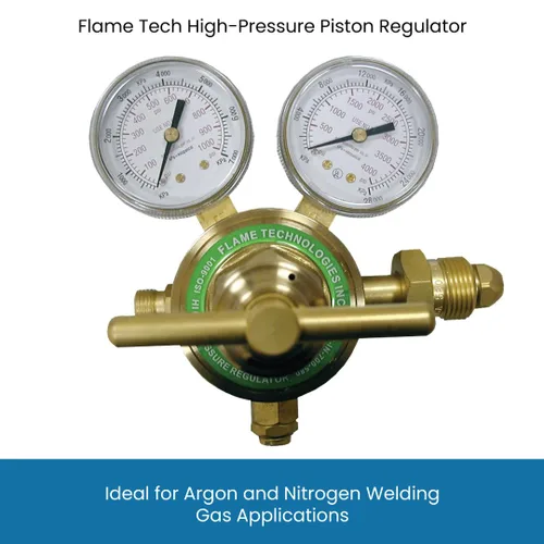 Miniatura 2 de Flame Tech Regulador de pistón de alta presión para gases inertes, regulador para nitrógeno y gas argón, cuerpo y sombrerete de latón forjado