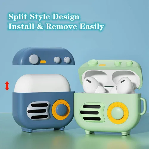 Miniatura 8 de KAIJIA - Bonita funda para Apple AirPods 3ª generación 2021 con llavero, divertido diseño de radio retro de dibujos animados en 3D, funda protectora