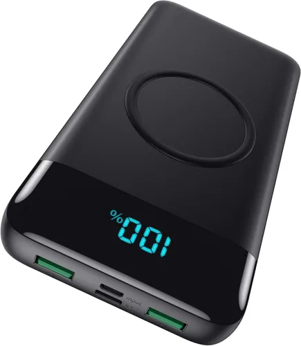 Cargador portátil inalámbrico 30,800 mAh, 15 W de carga inalámbrica USB C, banco de energía con carga rápida de 25 W PD QC 4.0, 4 salidas, paquete
