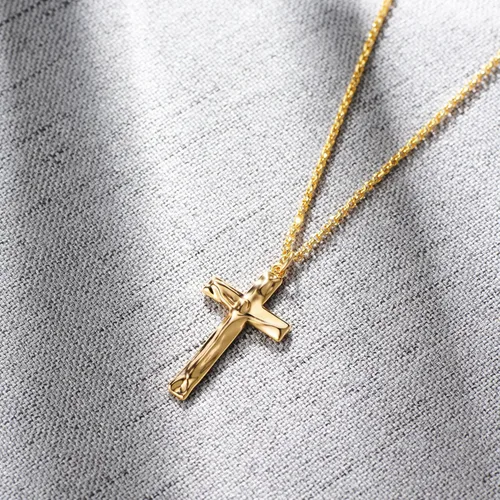 Miniatura 101 de Fettero - Collar con dije de cruz de fe, chapado en oro de 14 K, cadena fina, minimalista, simple, pequeña, para oración, regalo de joyería religiosa