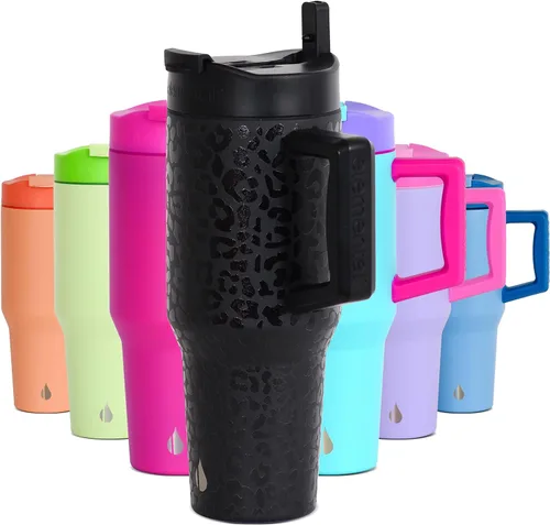 Miniatura 42 de Elemental Vaso de 40 onzas con asa y popote - A prueba de derrames, aislado de acero inoxidable para uso diario - Taza de café de viaje con 2