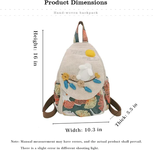 Miniatura 25 de HUANGGUOSHU Mochila de algodón tejida de algodón bohemio con bordado de lona estilo bohemio con múltiples bolsillos retro linda mochila cartera
