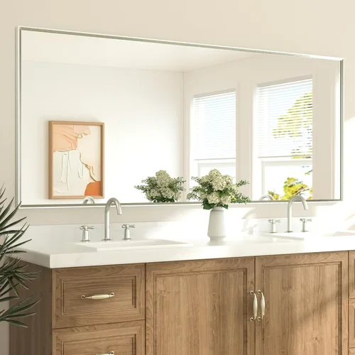 Miniatura 42 de TETOTE Espejo de Baño Dorado de 16" x 20" Latón Dorado Cepillado Rectangular con Marco Biselado Espejo de Tocador de Baño para Sobre el Lavabo