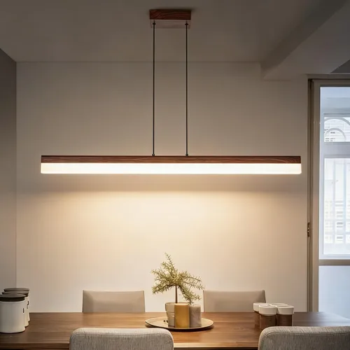 Miniatura 7 de Moderna lámpara colgante lineal LED regulable de 39 pulgadas, luz de madera para comedor, altura ajustable, luz colgante de techo de 3000 K, luz