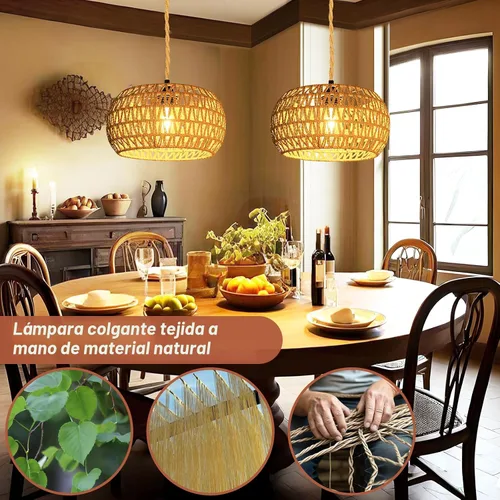 Miniatura 2 de Lámparas colgantes con cable enchufable, lámpara colgante de ratán, luz de techo boho, accesorios de iluminación colgante de granja, lámpara