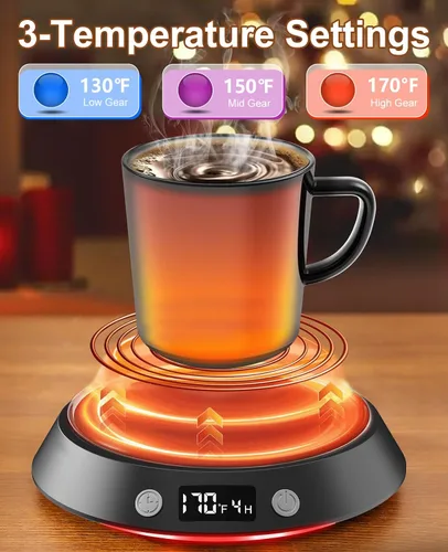 Miniatura 2 de Kepwam Calentador de Taza de Café – Calentador de Café Eléctrico de 55W para Escritorio, 3 Configuraciones de Temperatura y Temporizador de 2-9